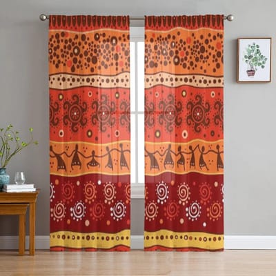 Helder Afrikaanse Stijl Tule Transparante Gordijnen voor Woonkamer Decoratie Gordijn voor de Kamer Slaapkamer Keuken Voile Organza Gordijnen 135W x 114H(cm) brown
