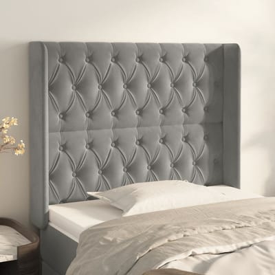 vidaXL - Hoofdbord - met - randen - 103x16x118/128 - cm - fluweel - lichtgrijs