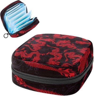 Maandverband Opbergtas,Draagbare Maandverband Opbergzak,Dragon Chinees Rood, Meerkleurig, 4.7x6.6x6.6 in/12x17x17 cm