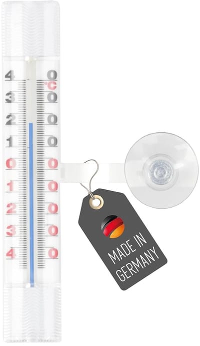 Raamthermometer Analoog - Temperatuurmeter Buiten - Buiten Temperatuur Meten - Breed Meetbereik - 14cm Kunststof - Wit
