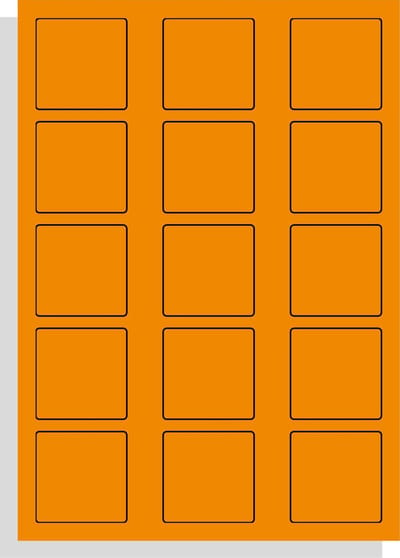 A4 Laserprinter etiketten - 50 x 50 mm vierkant - oranje radiant - 100 vel per doos