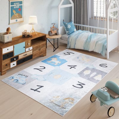 Tapiso Emma Vloerkleed Kinderkamer Speeltapijt Kleed Blauw Speelmat- 80x150