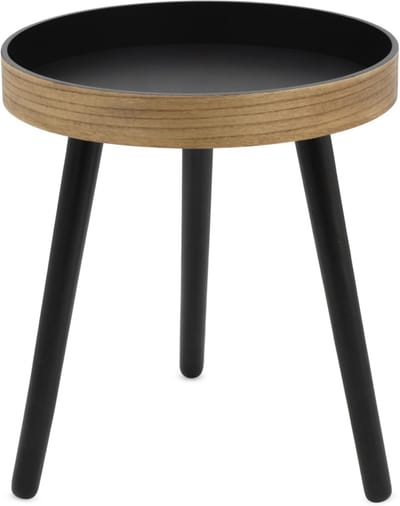 Ronde Houten Bijzettafel Natuurlijk met Zwart Accent – Moderne Soffafel