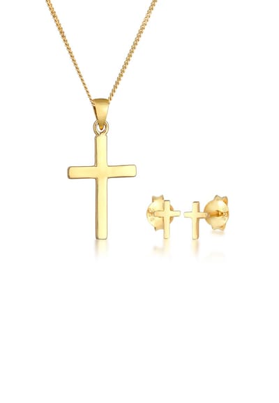 Elli - Sieraden Set - ketting oorstekers dames kruis hanger anker ketting 925 sterling zilver - Dames