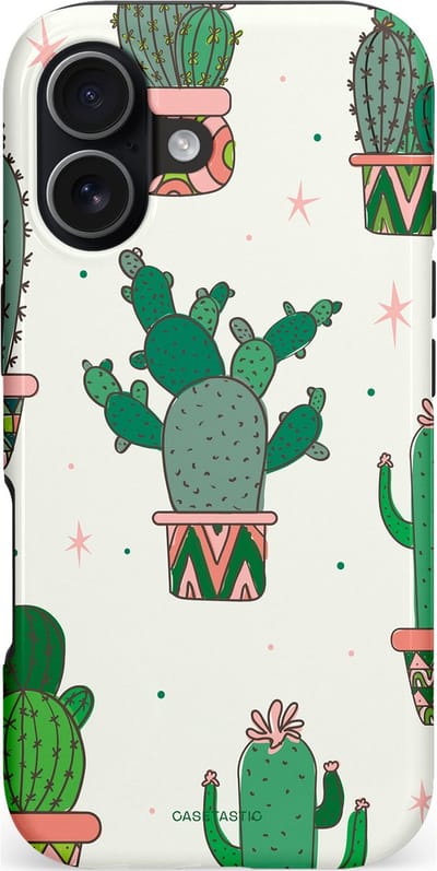 Casetastic hoesje geschikt voor Apple iPhone 17 - MagSafe - Dubbellaagse bescherming - Zonnige Cactus - Fashion Case - Wit Saliegroen Lichtgrijs