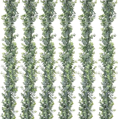 6 Pack Faux Eucalyptus Garland - Kunstmatige Wijnstokken voor Decoratie - 6 Voet Lang, UV Beschermd
