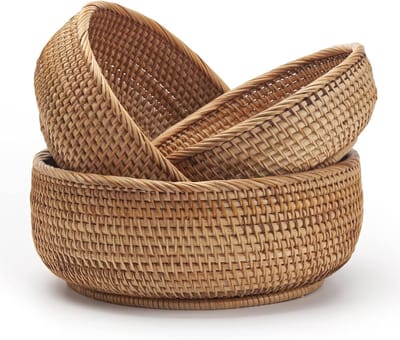 Famanu - Ronde Rotan Opbergmanden Set, set van 3 stapelbare fruitschalen en decoratiemanden
