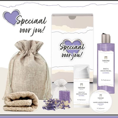 Geschenkset “Speciaal voor jou!” - 6 producten - 530 gram - Triomf Cosmetica | Paars Giftset voor haar Cadeau Lavendel Luxe wellness cadeaubox Vrouw Speciaal voor Jou Cadeaupakket Moederdag Geschenk Moeder Verjaardag Gift Set Valentijn Vriendin