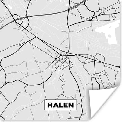 Poster Plattegrond – Halen – Zwart Wit – Stadskaart - Kaart - 100x100 cm XXL