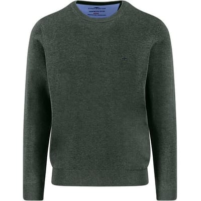 Fynch-Hatton Trui O-Neck Superfine Cotton Uni Color Dark Ivy / male