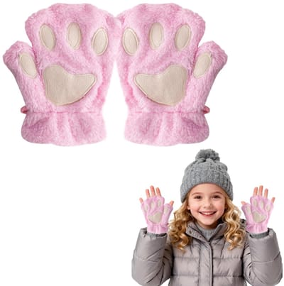 Dailygoods- Vingerloze Handschoenen - Kawaii Kattenhandschoenen - Winterhandschoenen - Vingerloze Handschoenen voor Meisjes - Koraalfleece - Warm en Comfortabel