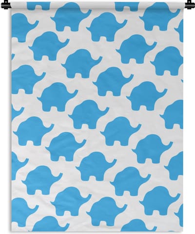 Wandkleed - Wanddoek - Blauw - Olifant - Design - 90x120 cm - Wandtapijt