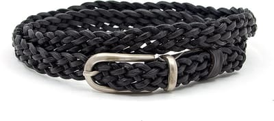 Zwarte smalle dames vlechtriem - 2 cm breed - Leer - Gevlochten riem - Casual chique - Maat 95