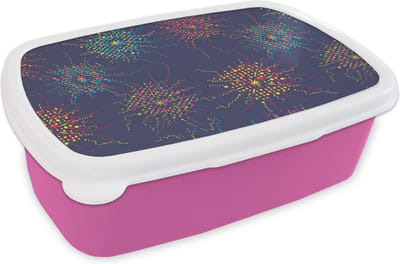 Broodtrommel Roze - Lunchbox - Brooddoos - Vuurwerk - Digitaal - Patronen - 18x12x6 cm - Kinderen - Meisje