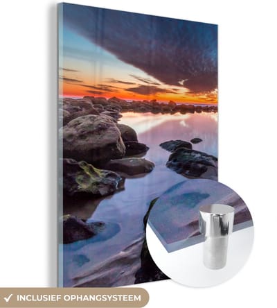 MuchoWow® Glasschilderij 30x40 cm - Schilderij acrylglas - Rotsen - Water - Natuur - Foto op glas - Schilderijen