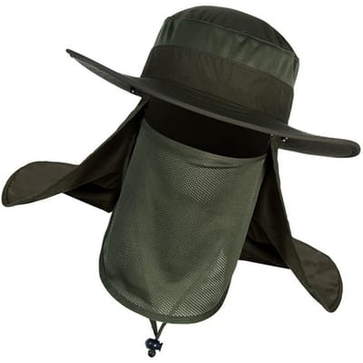 Chapeau de soleil pour homme Séchage rapide Imperméable Nylon Maille respirante Voile détachable Chapeau de protection solaire pour black