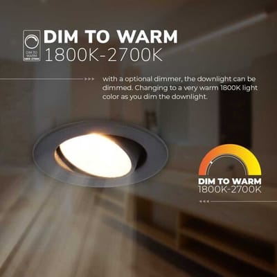 3x HOFTRONIC Malta - Dim to warm inbouwspot - LED - Rond zaagmaat 60-67mm - Zwart - Dimbaar - Kantelbaar - 5 Watt - 480 lumen - 230V - 1800-2700K - Plafondspots - Inbouwspot voor badkamer en buiten - 5 jaar garantie