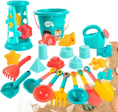 Strandspeelgoed Set - Zandbak Speelgoed - Zomer Waterspelletjes - Glad en Afgerond Design - 23 Delig - Multicolor