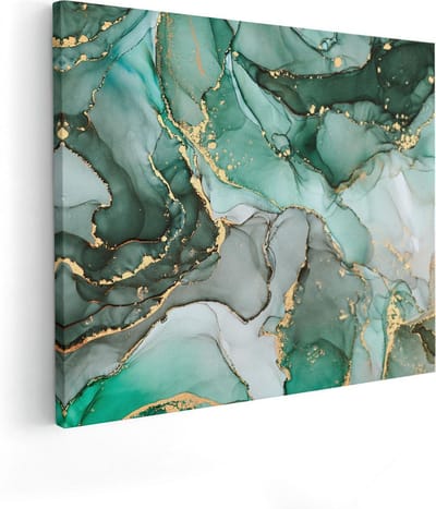 Artaza Canvas Schilderij Marmer Groen - 50x40 cm - Muurdecoratie Abstract - Wanddecoratie Goud - Kamer Accessoires