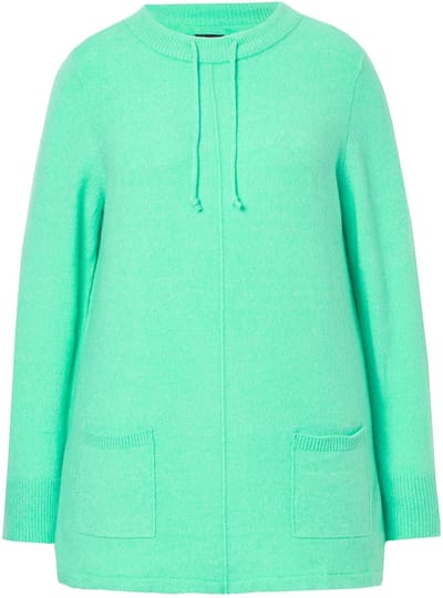 Ulla Popken - Dames - Trui opstaande kraag tunnelkoord zakken lange mouwen - Blauwgroen - Maat 42+