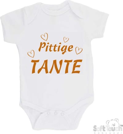 100% Katoenen Romper "Pittig tante" Unisex Katoen Wit/tan Maat 62/68