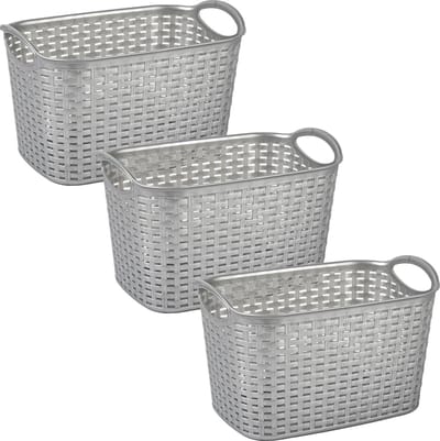 Plasticforte opbergmand/kastmandje - 3x - 19 liter - zilver - kunststof - 29 x 39 x 25 cm