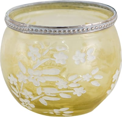 Clayre & Eef Theelichthouder Ø 10x9 cm Geel Wit Glas Bloemen