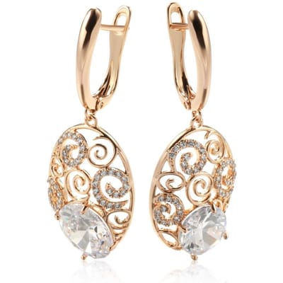 Kienl Boucle d'oreille Longue Fleur en Cristal Couleur Or Rose Pour Femmes Grande Brillance Zircon Naturel Goutte Boucle d'oreille Tendance Bijoux Quotidien beige