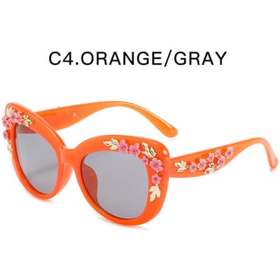 Lunettes de soleil œil de chat pour femme Style floral Lunettes de soleil couleur unie Protection UV400 Style estival brillant Lunettes décoratives