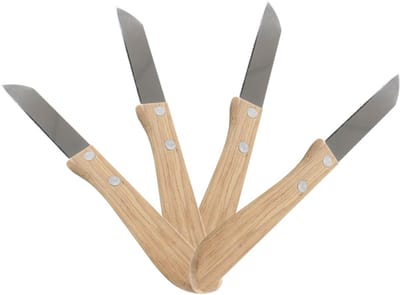 Svenska Living Keukenmesjes/aardappelschilmesjes - 4x stuks - hout/rvs - bruin - 17 cm