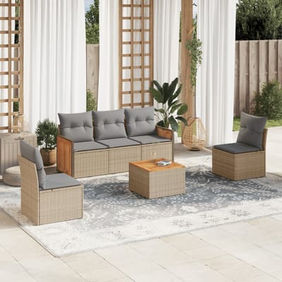 vidaXL - 6-delige - Loungeset - met - kussens - poly - rattan - beige