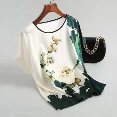 Bedrukt Rayon Stof Dames Rond Hals Korte Mouw T-shirt Los Plus Size Top IJszijde T-shirt Casual Dagelijkse Kleding M groen