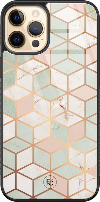Hoesje geschikt voor iPhone 12 - Pastel kubus - Luxe Hard Case - Print - Multi - Mooie Telefoonhoesjes
