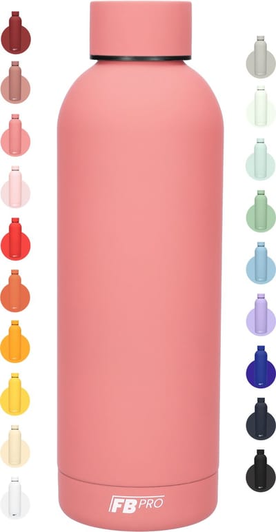 Drinkfles - Dubbelwandige waterfles - Thermosfles - RVS thermos fles - Geschikt voor warme en koude dranken - Extra grip door rubbercoating - 500 ML - Donker roze