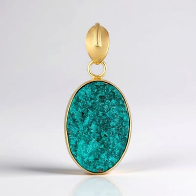 Cavill - Zilveren Hanger - 10,4 Karaat Ovale Dioptaas uit Kazachstan - 925 Sterling Zilver Verguld - Bezel Zetting - Uniek Turkoois Sieraad