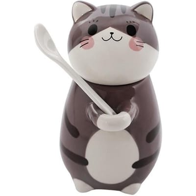 300ml Leuke Kat Keramische Mok Met Lepel en Deksel Creatieve Handbeschilderde Koffie Melk Thee Kopjes Nieuwigheid Cadeaus 300ml