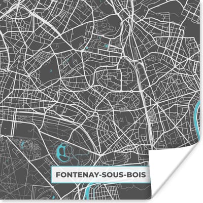 Poster Fontenay-sous-Bois - Frankrijk - Kaart - Plattegrond - Stadskaart - 100x100 cm XXL