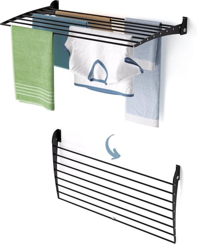 Foxydry Fold 100 DOWN - black - wasdroogrek wandmontage clicksysteem - neerwaartse sluiting - 100 x 50 x 10 cm