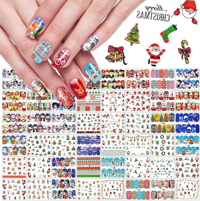 48PCS Kerst Nail Art Stickers voor Wateroverdracht - Zelfklevende Versieringen met Sneeuwman en Sneeuwvlokken voor Vrouwen en Meisjes
