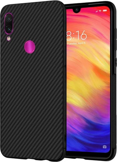 ebestStar - Hoes geschikt voor Xiaomi Redmi Note 7, Note 7 Pro, Hoogwaardig Zacht TPU Bescherming, Koolstof Design Hoesje, Zwart