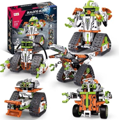 Kiddel 5 in 1 XL elektrische robot bouwpakket inclusief afstandsbediening & mobiele app. 593 onderdelen RC bestuurebare auto / robot bouwpakket volwassenen & kinderen educatief speelgoed
