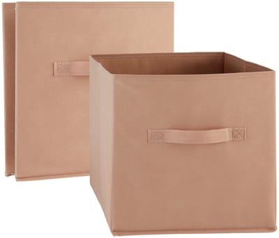 5Five Opbergmand/kastmand Square Box - 2x - karton/kunststof - 29 liter - terra - 31 x 31 x 31 cm - Vakkenkast manden