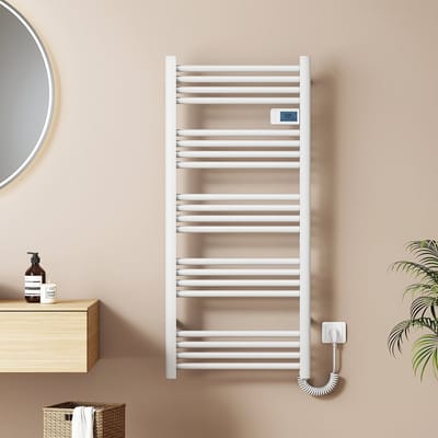 EMKE Elektrische Handdoekradiator - Met Smart Thermostaat - Glanzend Wit - 120x54 cm - 600W - Badkamer Radiator - Elektrische Radiator