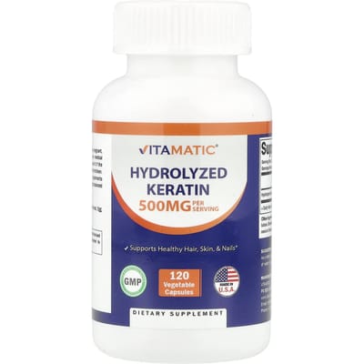 Vitamatic, Kératine Hydrolysée, 500mg, 120 Gélules Végétales (250 mg par capsule)