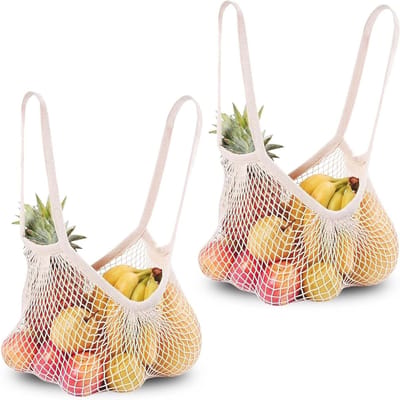 Herbruikbare netrugtassen, 2 stuks, ideaal voor groenten, fruit en boodschappen, met trekkoord en duurzame materialen
