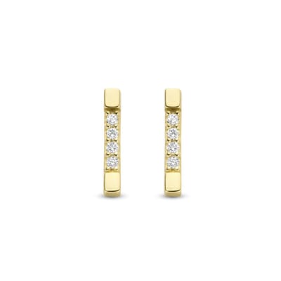 New Bling 9NBG-0272 – 14 Karaat Gouden Oorbellen Dames – Zirkonia Staaf Oorknopjes 7,8 x 1,4 mm
