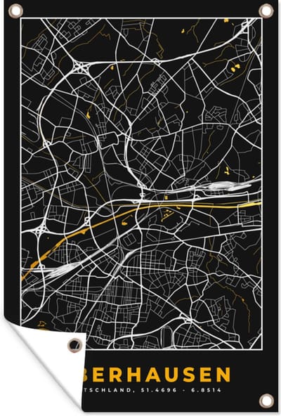 Muurdecoratie Black and Gold – Stadskaart – Oberhausen – Duitsland – Plattegrond – Kaart - 120x180 cm - Tuinposter - Tuindoek