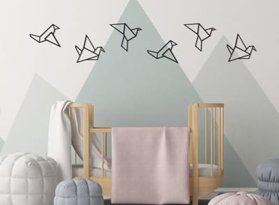 Origami vogels muurdecoratie: houten muurkunst, set van 6 inch, wanddecoratie, kinderkamer, babaykamer, origami kunst, babykamer decoratie