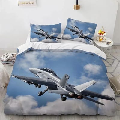 Vliegtuig Vechter Luchtpatroon Comfortabel Dekbed Dekbedovertrek Kussensloop Beddengoed Set Kinderkamer Decoratie Huis Textiel 70x133cm gray