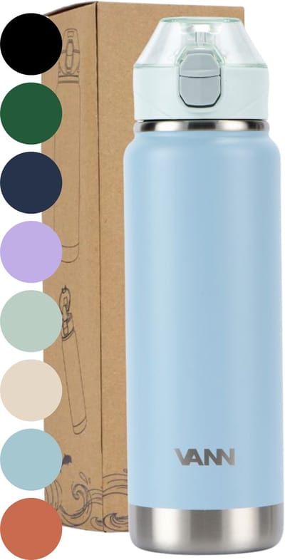VANN® RVS Drinkfles met rietje 750 ML voor volwassenen - Bidon met rietje - sportfles 24 uur koud/12 uur warm - Ice blue - VANN ACTIVATE BOTTLE